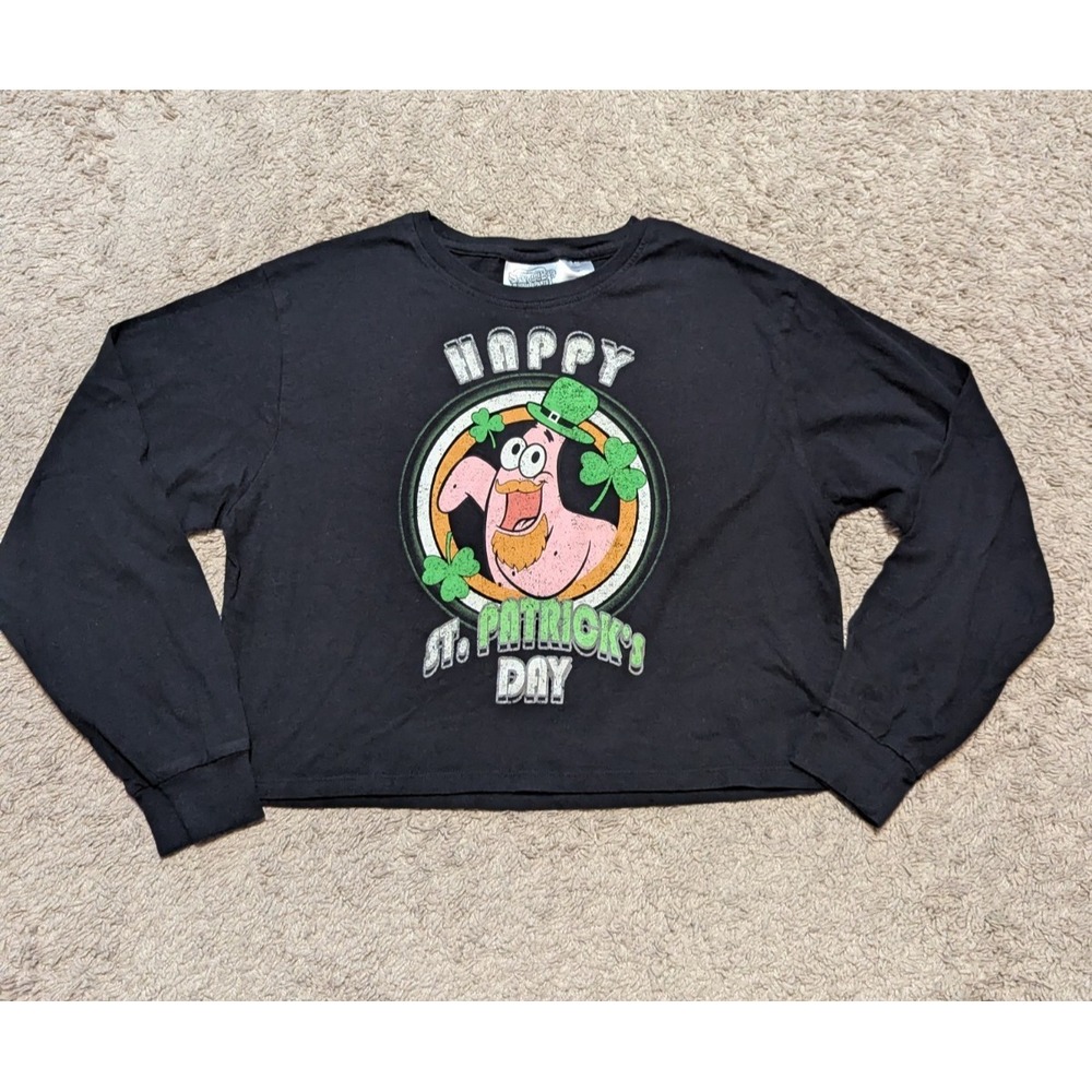 Spongebob Squarepants St Patricks Day Cropped T Shirt Sz M Long Sleeve Star Tee